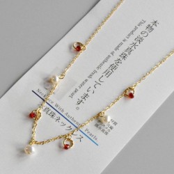 【本真珠ネックレス】赤クリスタルネックレス